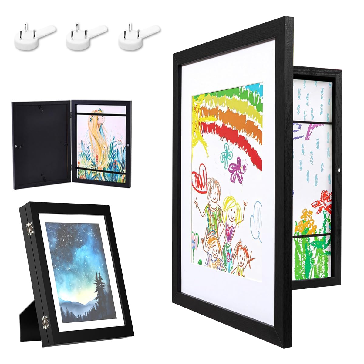 HASTHIP Kids Artwork Frames Changeable - 8.3x11.8 inches Kids Art Frame Front Opening Holds 50, Display & Change Kids' Paintings, Photos, Certificates with Easy Wall Mount or Desk Stand (Black) HASTHIP Kids Artwork Frames Changeable - 8.3x11.8 inches Kids Art Frame Front Opening Holds 50, Display & Change Kids' Paintings, Photos, Certificates with Easy Wall Mount or Desk Stand (Black)